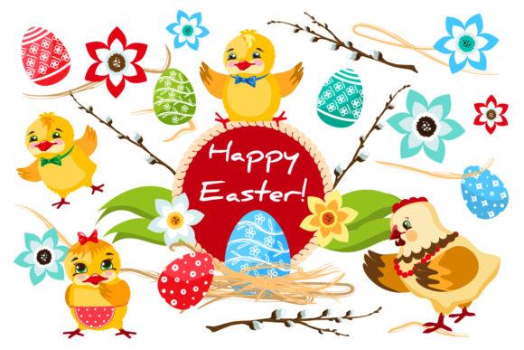 Easter Set with Cute Chickens