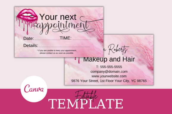 Pink Glitter Lips Appointment Card and Reminder Template: A Modern Solution for Salon Businesses